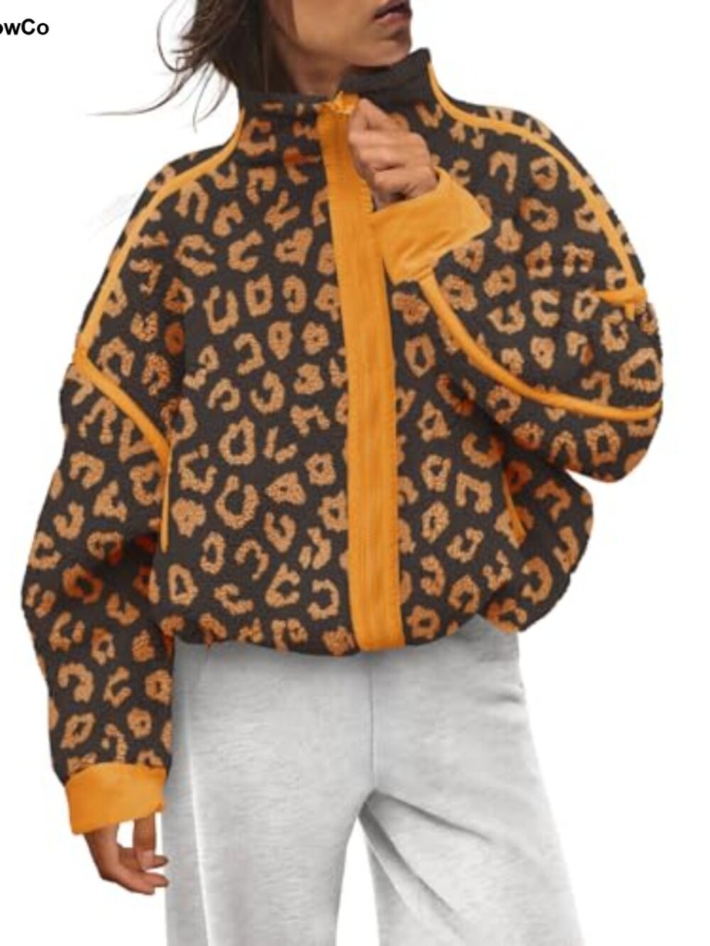 Women's Zip Up Fleece Jacket Long Sleeve Sherpa Sweatshirt Mock Neck